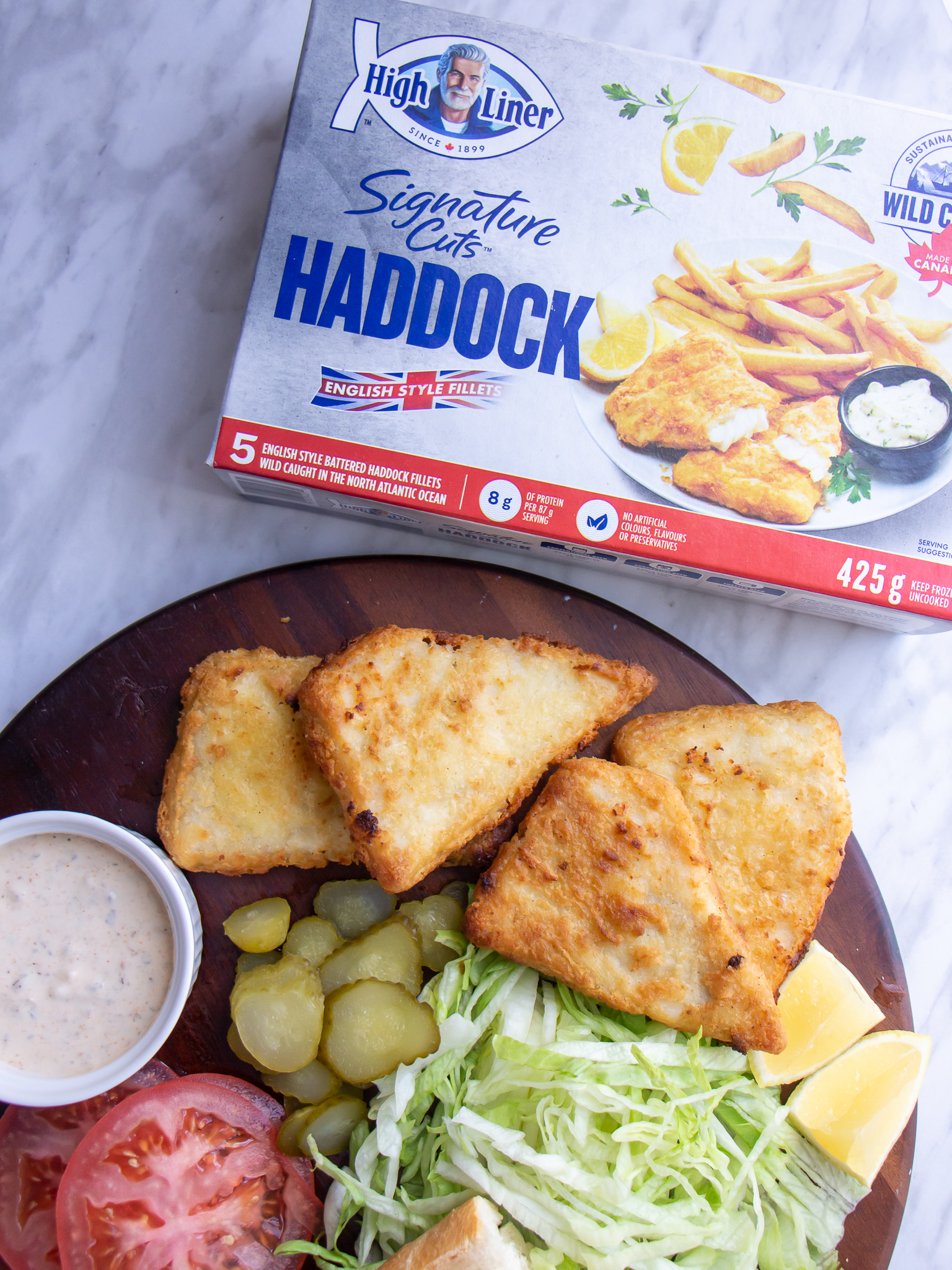 High Liner's Signature Cuts® English Style Battered Haddock Fillets Po’ Boy Sandwich with Cajun Sauce